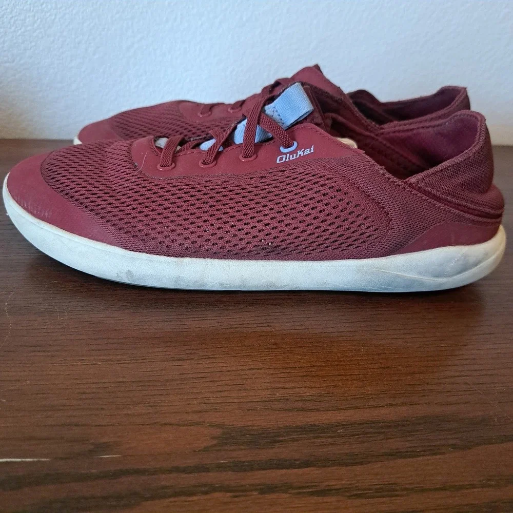 OluKai Moku Pae Mens 8.5 Burgundy Red Mesh Boat Shoes Sneakers 10472-12ZC